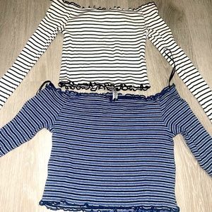 2 pack off the shoulder long sleeved striped crop top